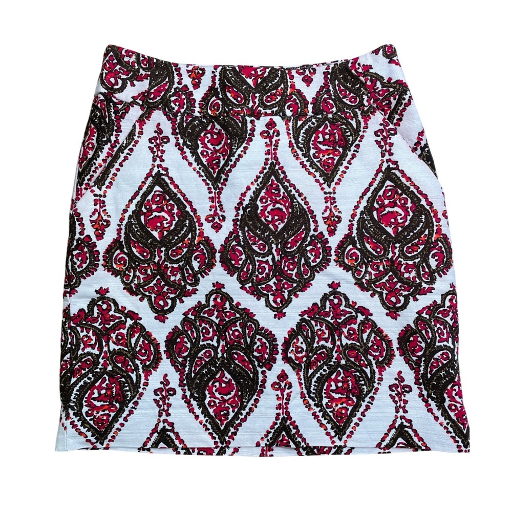 Merona Women's White Redโ Brown Ikat Print Mini Skirt Size 2
